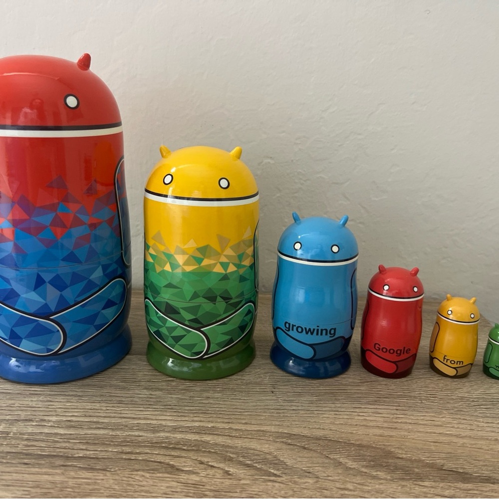 Six (6) Piece Google Android Nesting Dolls, Blue Green Yellow Red Antennas Rare!